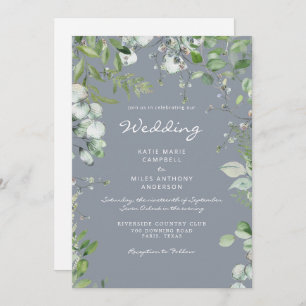 Modern Eucalyptus No Parents Dusty Blue Wedding Invitation