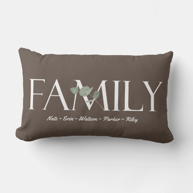 Modern Eucalyptus Personalized Family Names Lumbar Pillow (Front)