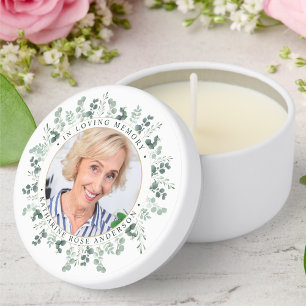 Modern Eucalyptus Personalized Photo Memorial Mini Candle Favors