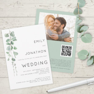 Modern Eucalyptus Photo QR Code Wedding Invitation