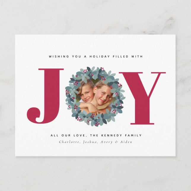 Modern Eucalyptus Photo Typography Christmas Card  (Front)