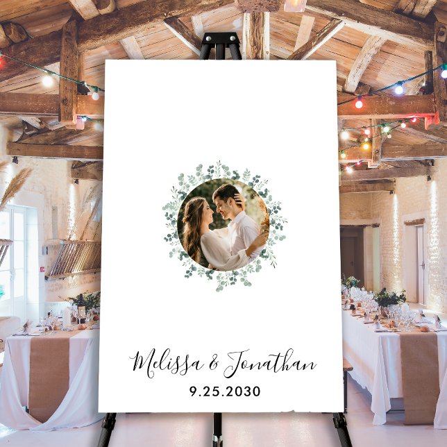 Modern Eucalyptus Photo Wedding Guest Book Sign (Creator Uploaded)