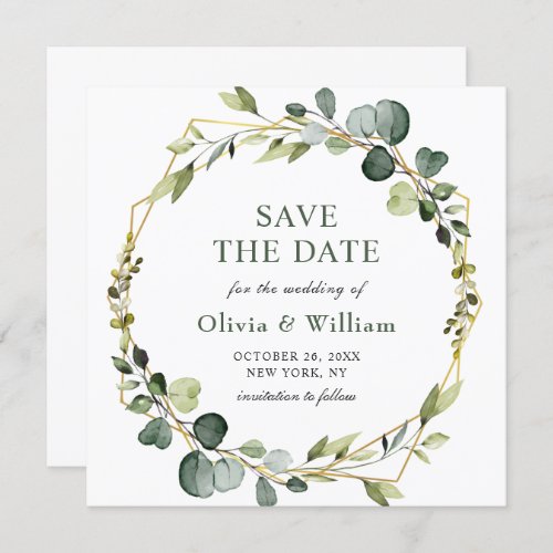 Modern Eucalyptus PHOTO Wedding SAVE THE DATE Boho Invitation