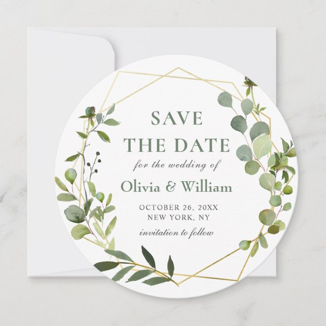 Modern Eucalyptus PHOTO Wedding SAVE THE DATE Invitation (Front)