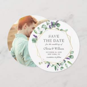 Modern Eucalyptus PHOTO Wedding SAVE THE DATE Invitation