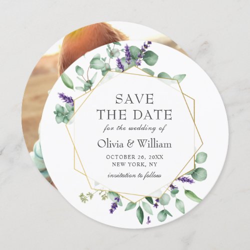 Modern Eucalyptus PHOTO Wedding SAVE THE DATE Invitation