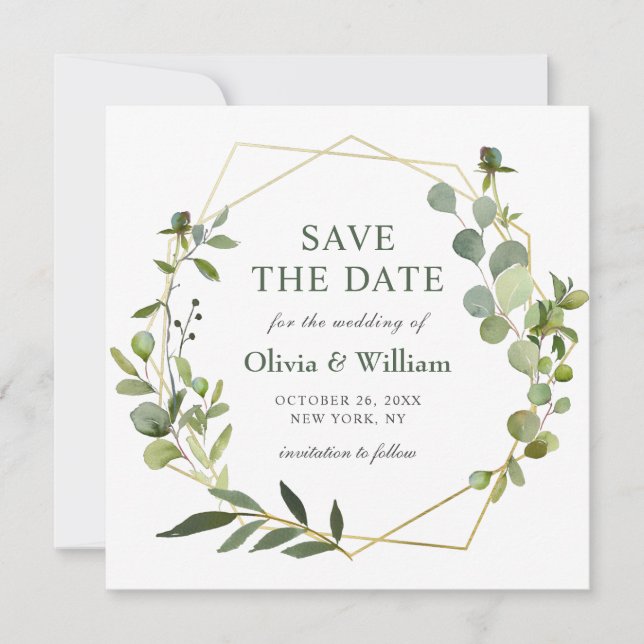 Modern Eucalyptus PHOTO Wedding SAVE THE DATE Invitation (Front)