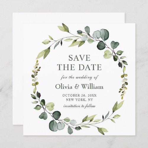 Modern Eucalyptus PHOTO Wedding SAVE THE DATE Invitation