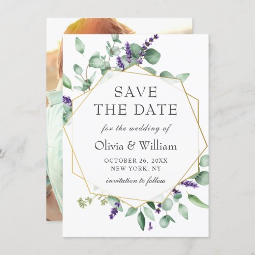 Modern Eucalyptus PHOTO Wedding SAVE THE DATE Invitation