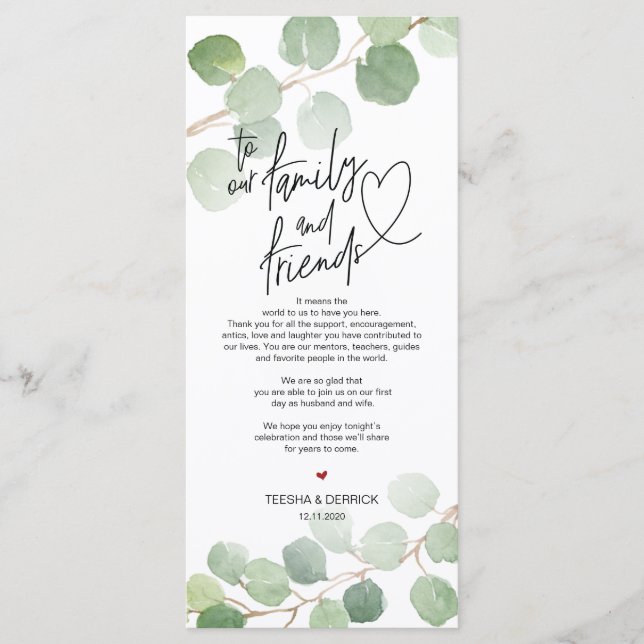 Modern eucalyptus Place Setting Thank You Card (Front)