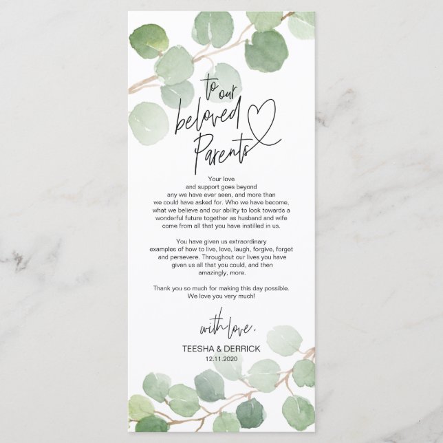 Modern eucalyptus Place Setting Thank You Card (Front)