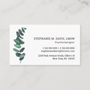 Modern Eucalyptus Psychotherapist Business Card