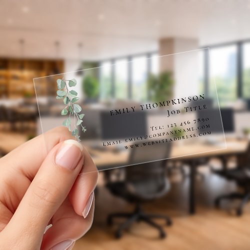 Modern Eucalyptus QR Code Any Profession  Clear Business Cards