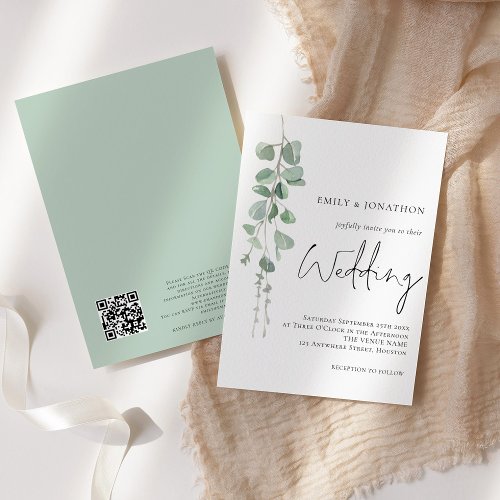 Modern Eucalyptus QR Code Script Wedding Invitation