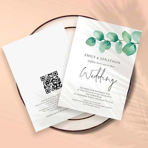 Modern Eucalyptus QR Code Wedding Invitation
