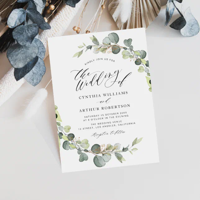 modern eucalyptus sage green wedding invitation | Zazzle