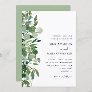 Modern Eucalyptus Sage Greenery Foliage Wedding Invitation
