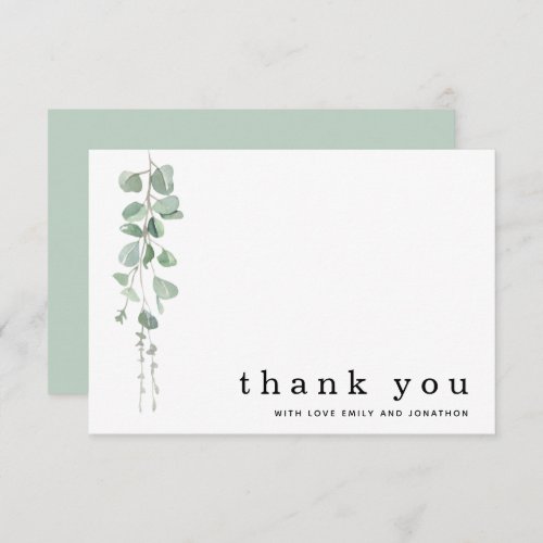 Modern Eucalyptus Sage Names Wedding Thank You Note Card