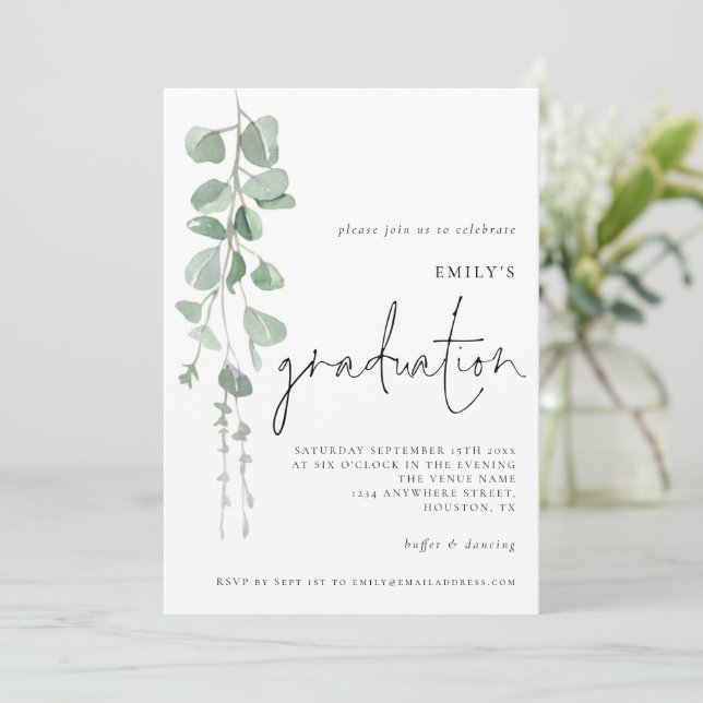 Modern Eucalyptus Script 2024 Graduation Invitation (Standing Front)