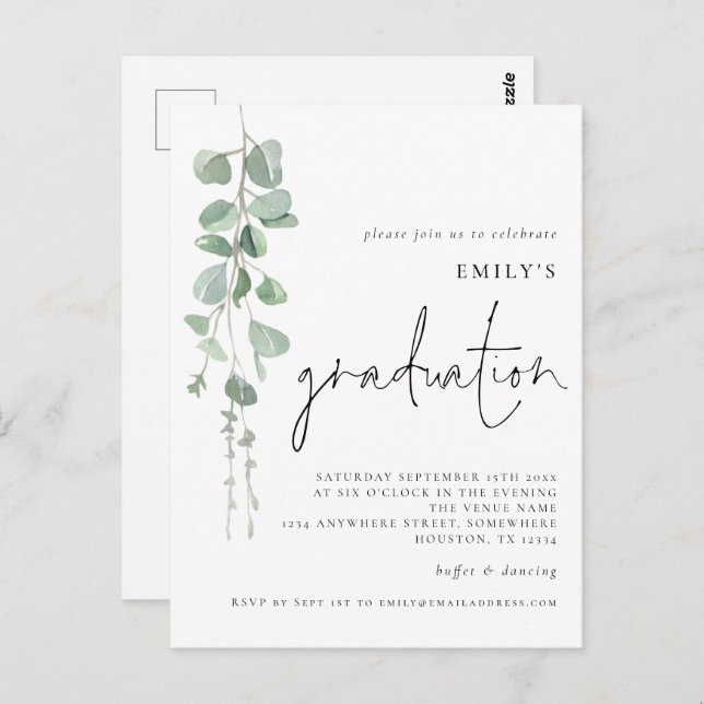 Modern Eucalyptus Script 2024 Graduation Invite (Front/Back)