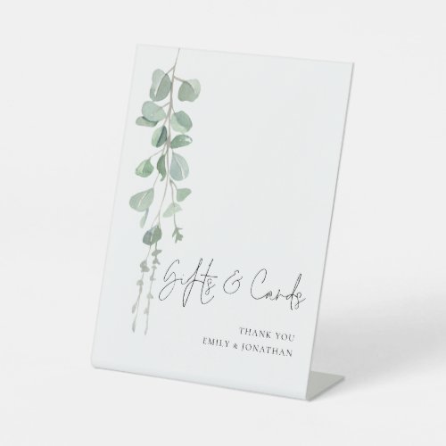 Modern Eucalyptus Script Gifts Cards Wedding Pedestal Sign