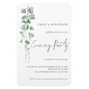 Modern Eucalyptus Script Wedding Evening Invite Magnet