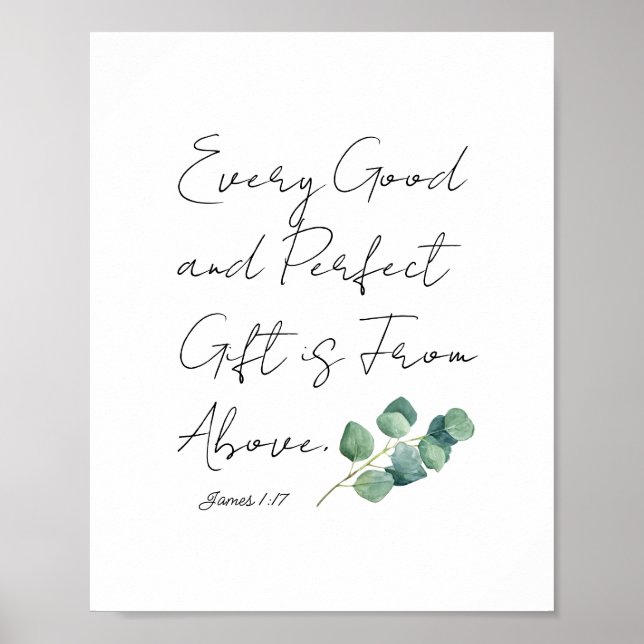 Modern Eucalyptus Scripture Art Baby Girl Nursery  Poster (Front)