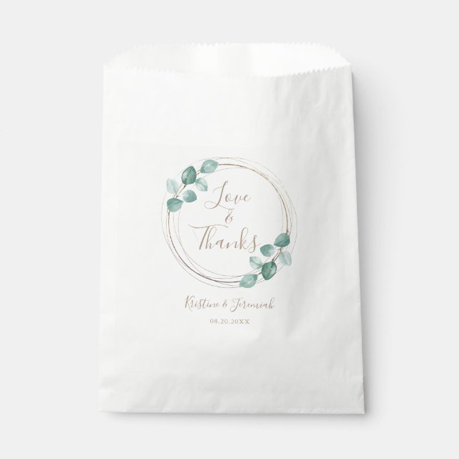 Modern Eucalyptus Watercolor Coffee Script Wedding Favor Bag (Front)