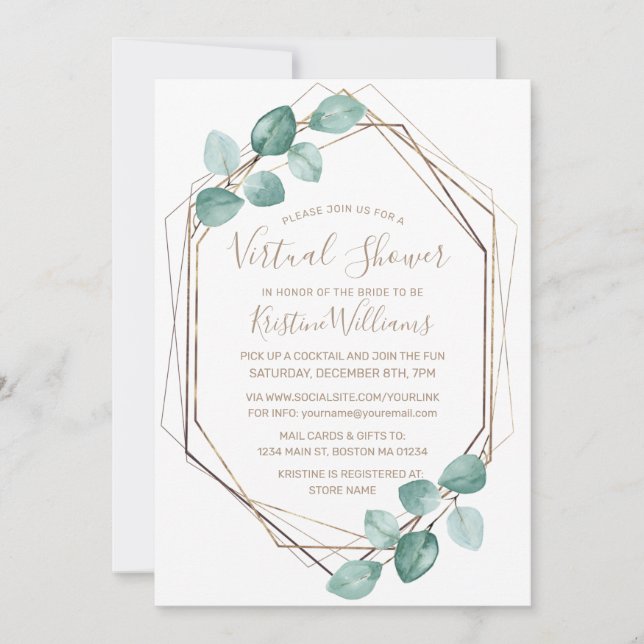Modern Eucalyptus Watercolor Coffee Script Wedding Invitation (Front)