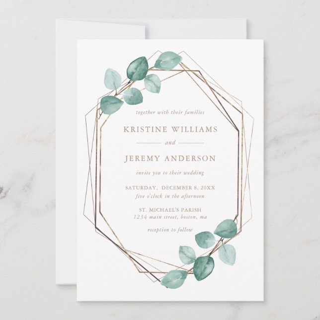 Modern Eucalyptus Watercolor Coffee Script Wedding Invitation (Front)