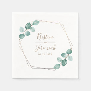 Modern Eucalyptus Watercolor Coffee Script Wedding Napkins