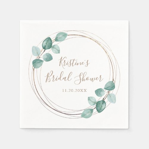 Modern Eucalyptus Watercolor Coffee Script Wedding Napkins