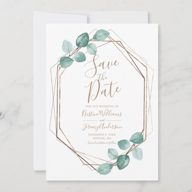 Modern Eucalyptus Watercolor Coffee Script Wedding Save The Date (Front)