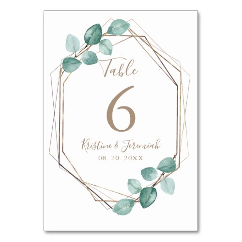 Modern Eucalyptus Watercolor Coffee Script Wedding Table Number