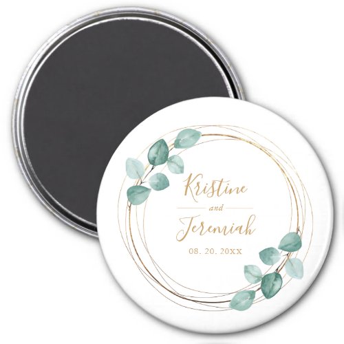 Modern Eucalyptus Watercolor Gold Script Wedding Magnet