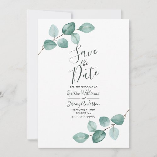 Modern Eucalyptus Watercolor Gold Script Wedding S Save The Date