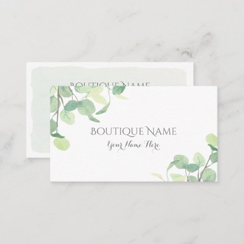 Modern Eucalyptus Watercolor Greenery Boutique Business Card