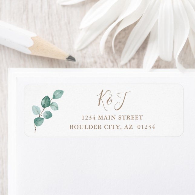 Modern Eucalyptus Watercolor Monogram Wedding Label (Insitu)