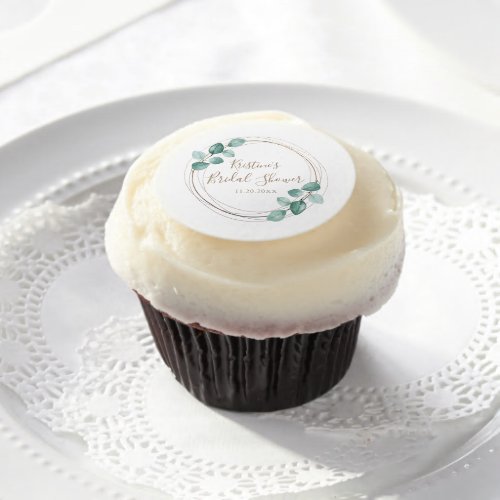 Modern Eucalyptus Watercolor Script Bridal Shower Edible Frosting Rounds