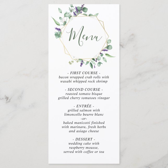 Modern Eucalyptus Watercolor Wedding Menu Card (Front)