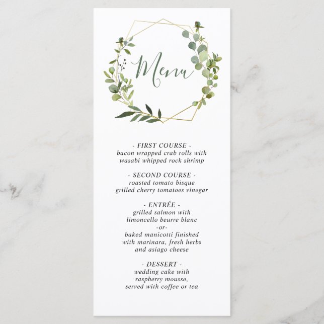 Modern Eucalyptus Watercolor Wedding Menu Card (Front)