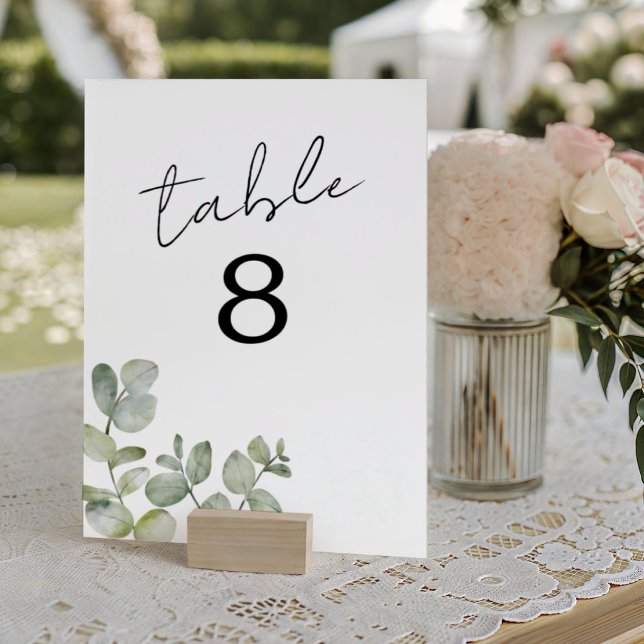 Modern Eucalyptus Watercolor Wedding Table Number (Creator Uploaded)