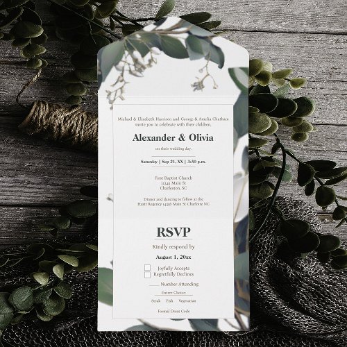 Modern Eucalyptus Wedding All In One Invitation