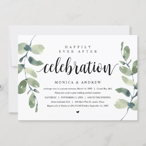 Modern Eucalyptus Wedding Elopement Celebration Invitation