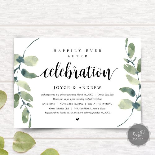 Modern Eucalyptus Wedding Elopement Celebration Invitation