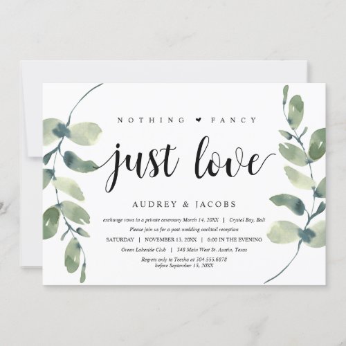 Modern Eucalyptus  Wedding Elopement Party Invitation