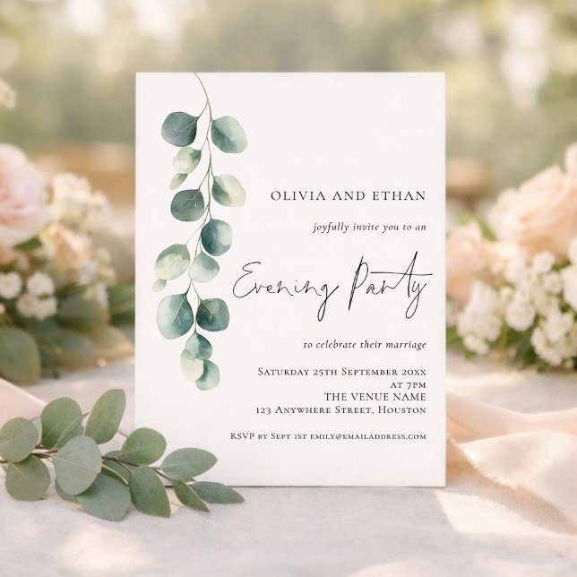 Modern Eucalyptus Wedding Evening Party Invitation (Creator Uploaded)