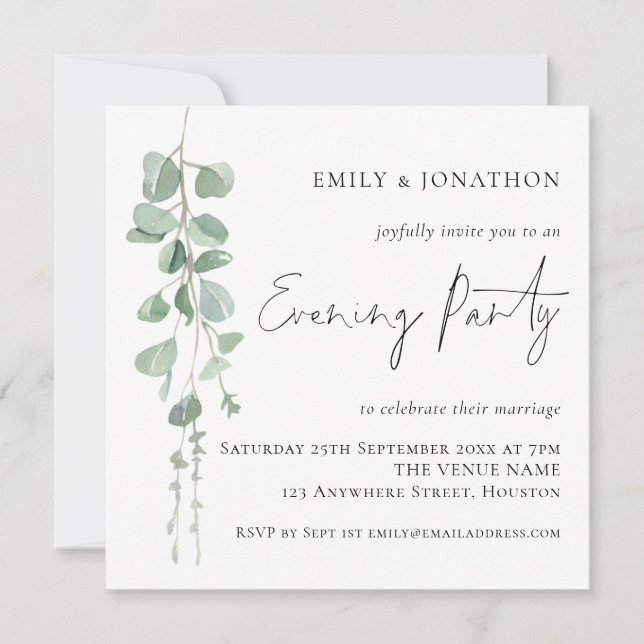 Modern Eucalyptus Wedding Evening Party Invite (Front)
