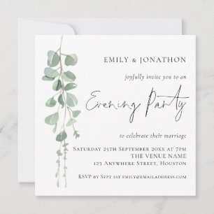 Modern Eucalyptus Wedding Evening Party Invite