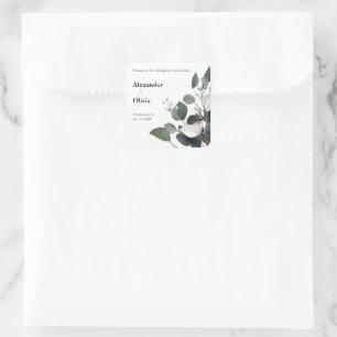 Modern Eucalyptus Wedding Favor Square Sticker